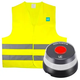 WE Set de Baliza de Emergencia V16 geolocalizada y conectada a la DGT 3.0 + Chaleco Reflectante 100% Poliéster 12mr/m2