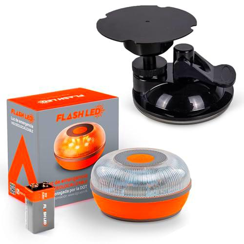 FLASH LED - Nueva Luz de Emergencia para el Coche V16 IOT + Soporte Ventosa Corto para señal V16