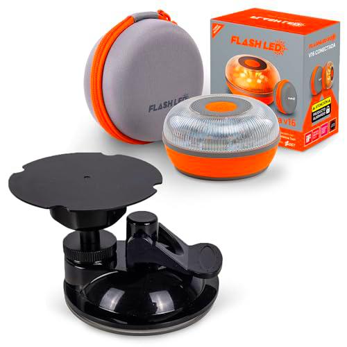 FlashLED SOS Luz de Emergencia V16 contectadoa con Funda + Sporte Ventosa Corto para Señal V16