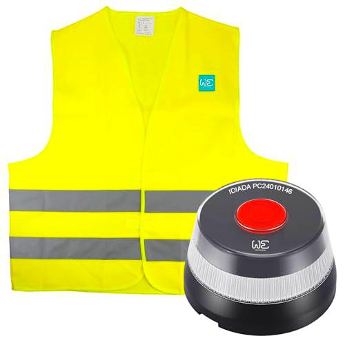 WE Set de Baliza de Emergencia V16 geolocalizada y conectada a la DGT 3.0 + Chaleco Reflectante 100% Poliéster 12mr/m2
