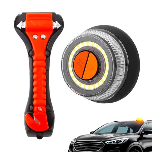 Genérico Pack Emergencia | Luz de Emergencia + Martillo de Rescate Coche | Luz V16 Homologada | Baliza con Base Imantada | Visible a 1Km | Martillo Rompe Cristales y Cinturones | (LUZ_EMERG)