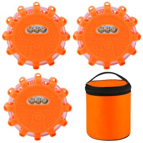 TAVADA 3 Piezas Luz Emergencia Coche,Luces LED de Advertancia Magnética,Luces de Emergencia LED a Prueba de Agua con 9 Modos de Luz Intermitente para Coche,Accidentes de Tráfico,Averías,Camiones