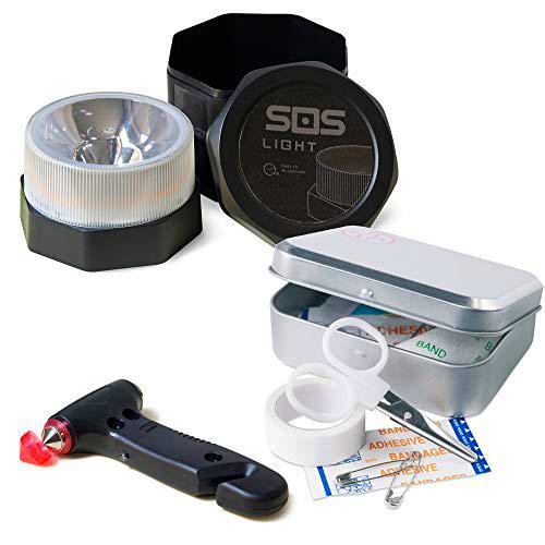 GEMCORE s.o.s. light baliza luminosa V16 + MARTILLO Emergencia: rompeventanas+cortador cinturón + regalo