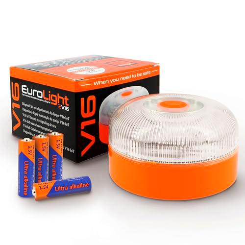 Luz de Emergencia V16 con Geolocalización Homologada y Conectada con la DGT 3.0 SIM Incorporada con Plan de Datos Incluido Clasificación IP-54 Base Imantada con Bolsa de Almacenaje Incluida