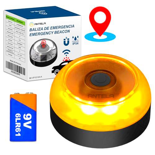 ANTELA V16 Luz Emergencia Homologado DGT Baliza,con Geolococation 3.0 Luz de Emergencía,Tarjetas SIM gratuitas hasta 2038,Baliza V16 geolocalizada,Base Magnética,1pc