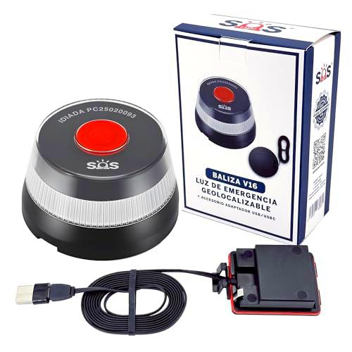 SOS LIGHT Luz Emergencia V16 Homologada DGT Geolocalizable + Adaptador USB/USBC