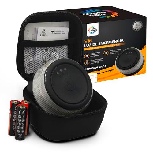Vida Boreal Baliza V16 DGT Luz Emergencia Geolocalización | Homologada DGT 3.0 para Coches y Motos | SIM Datos hasta 2038 | Pilas y Estuche Incluidos