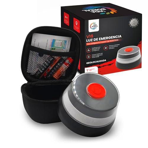 Vida Boreal Baliza V16 Luz Emergencia Geolocalización | Homologada DGT 3.0 para Coches y Motos | SIM Datos hasta 2038 | Pilas y Estuche Incluidos | CH-019