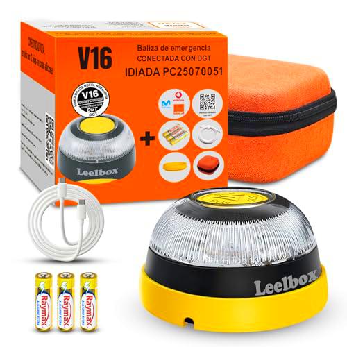 SJACXANM Luz de Emergencia V16 con Geolocalización Homologada y Conectada con la DGT 3.0 Baliza Coche Conectada DGT 3.0 Luz Avería Coche Base Imantada SIM Incorporada con Datos Incluidos hasta 2038